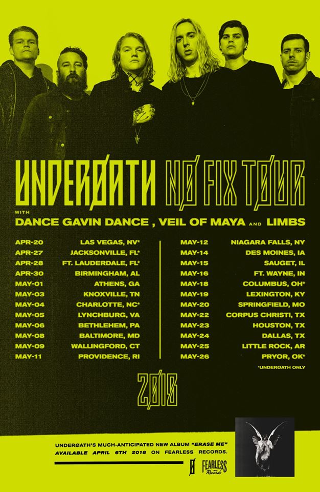 Underoath announces North American tour w/ Dance Gavin Dance, Veil of Maya and Limbs