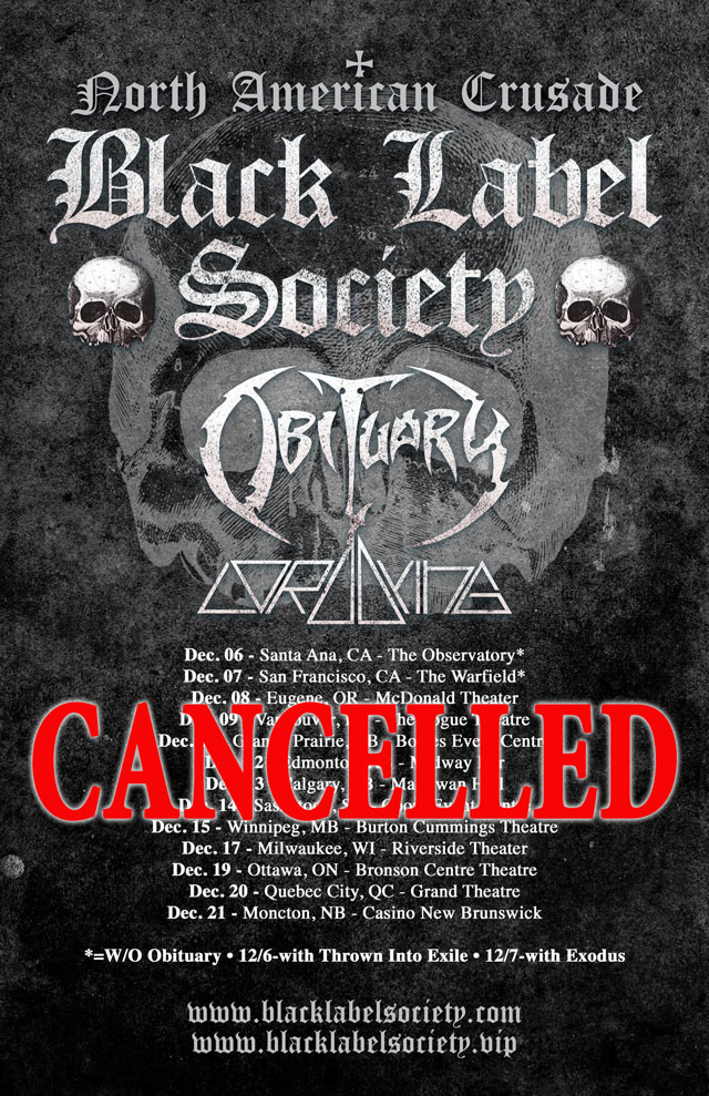 Black Label Society announce North American Tour w/ Obituary & Lord Dying, CANCELLED