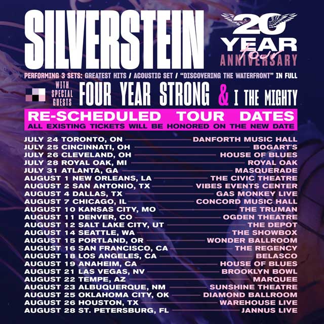 Coronavirus: Silverstein announce Rescheduled Tour dates w/ I The Mighty & Four Year Strong