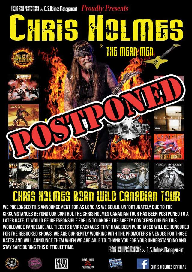 Coronavirus: Chris Holmes’ Canadian Tour POSTPONED