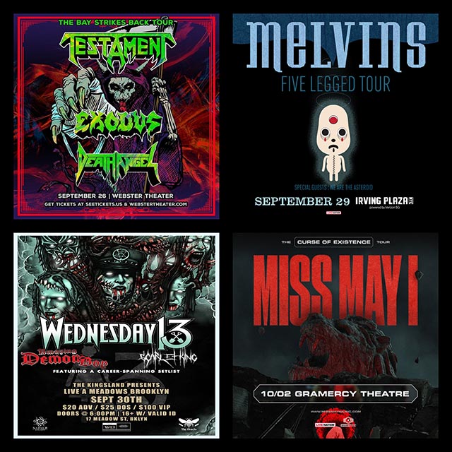 Concert Calendar (9/27-10/2) : Show Them Your Devil Horns! Testament, Wednesday 13, & more