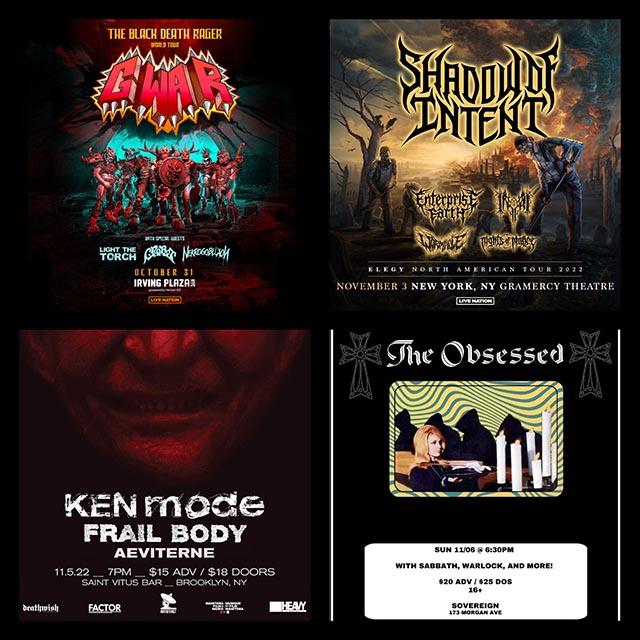 Concert Calendar (10/31-11/6): Metal Thrives! Gwar, The Obsessed, & more