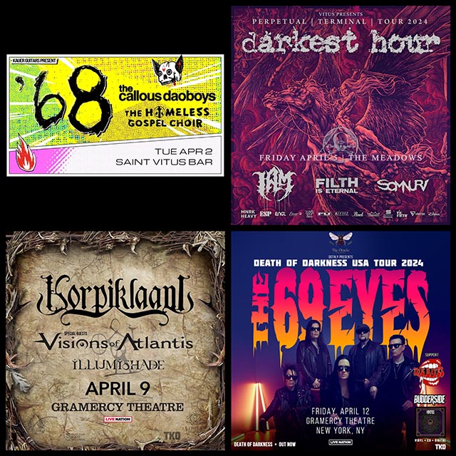 Concert Calendar (4/02-4/14) : Neck-brace required 2024, Slipped Discs Imminent. Darkest Hour, Korpiklaani, & more